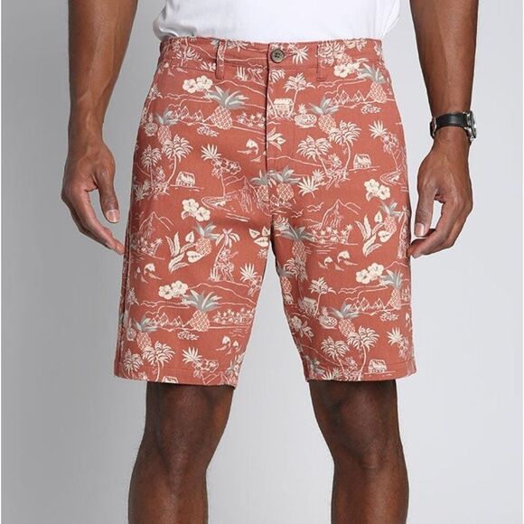 Jachs Ny Other - Jachs NY Stretch Twill Classic Chino Golf Preppy Shorts, Red Hawaiian Tropical